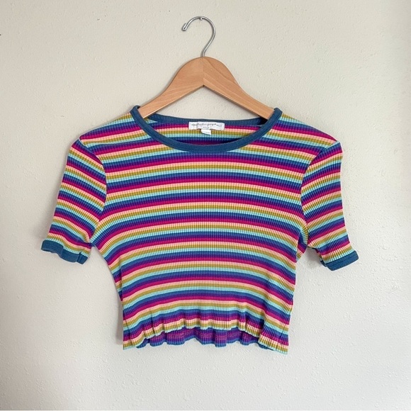 Spiritual Gangster | Rainbow Stripe Ribbed Cropped Rio Tee - Picture 2 of 13